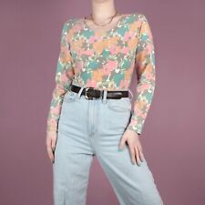 VINTAGE 80s 90s Floral Pattern Pastel Leotard Body Bodysuit womens Top S 10 12