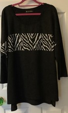 Frank Usher Top Black,  Black & White Animal Print to front Plus Size Used VGC