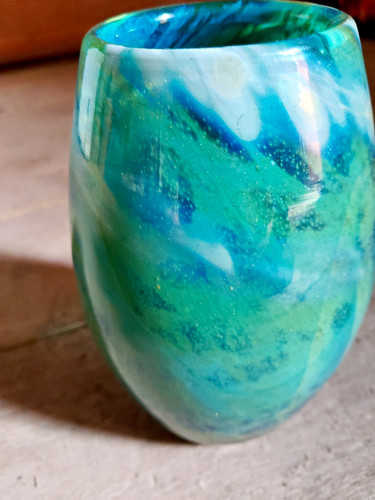 Blue green swirl art - &,