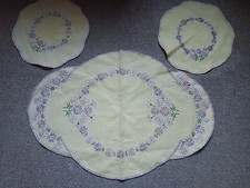 Vintage Linen Hand Embroidered Dressing Table Mat Set