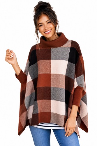 Plaid turtleneck poncho - turtleneck, cape