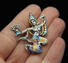 Sterling Silver 925 Enamelled Brooch of Thai Siamese Dancer Made in Thailand
