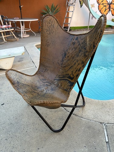 Brown leather butterfly chair - brown,