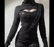 Punk Rave Black Top gothic Longsleeve Spiked Top Fits XS-M