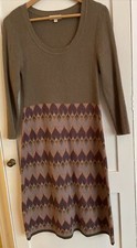 Monsoon Jumper Dress Knit Art Deco Pattern Scoop Neck Long Sleeves Medium