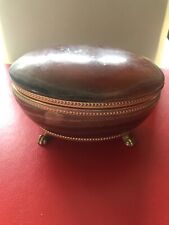VINTAGE 1960s LARGE  STONE  AND BRASS TRINKET POT WITH STONE HINGED LID OVAL