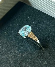 Sterling Silver 925 Aquamarine Style CZ Ring Size 7 IBB Sparkling Baguette Band