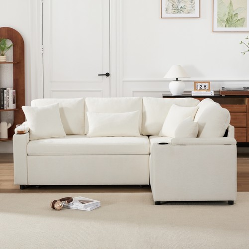 Shaped corner sofa bed beige - shaped,