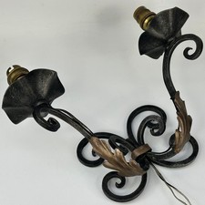 Vintage French Black & Gold Wrought Iron Metal Toleware Double Wall Light Sconce