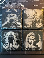 80`s slasher horror movie inspired engraved slate coasters / coaster set