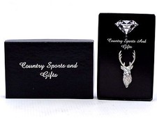 Stag Head Pewter Badge Finest English Lapel Pin Brooch - Hand Made - Gift Box