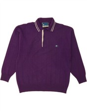 NORTH POLE Mens Polo Neck Jumper Sweater XL Purple Striped Wool E102