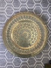 Vintage Extra large moroccan etched brass table top / tray / plate 50cm
