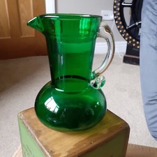 Vintage Hand Blown Green Glass Jug