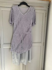 Great Gatsby Style Beaded Crochet Dress Size 10 Grey Flapper Charleston Pearl