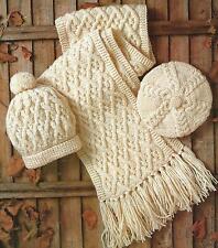  Aran Hat, Beret and Scarf Knitting Pattern Ladies Boys Girls 262