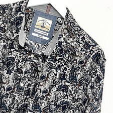 White Stuff Shirt Mens 2XL XXL Casual Paisley Blue White Slim Long Sleeve