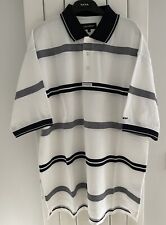 OAKMONT MEN’S POLO GOLF SHIRT WHITE/BLUE STRIPED SIZE LARGE NWOT