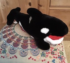 Vintage Seaworld Shamu Killer Whale Orca Hand Puppet Squeaker Plush Soft Toy 14"