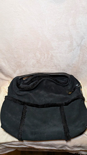Ugg black suede shearling trim - black,