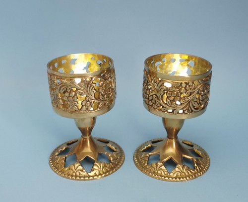 Pair vintage brass goblet - brass,