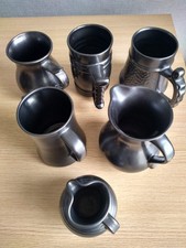 6 PIECES OF PRINKNASH POTTERY INCLUDING Tankards and Jugs Pewter effect