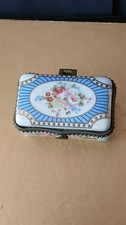 Vintage Small Floral Trinket Box +Vintage Art Deco Silver Metal Scent Bottle