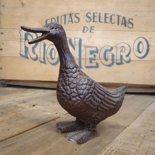Cast iron happy duck statue - happy,