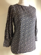 Next Womans Puff Sleeve Top Black Green Beige Flower Print Size 10