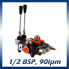 2 Bank Hydraulic Double Acting Lever Spool Valve, 1/2 / 3/4 BSP Ported, 90lpm