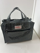 Cath Kidston Ladies Oilcloth Box Bag Grab Handles Used Grey  Polka Dot