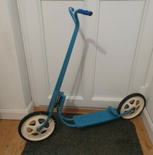 Vintage MOBO Large Child's Retro Scooter Old Push Along Toy Original Blue Paint