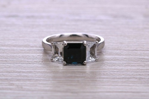 Emerald cut blue and white - and,