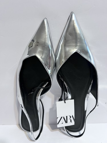 Zara silver mirror slingback - silver,
