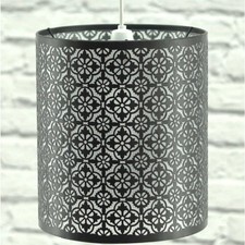 LIGHT / LAMP SHADE Modern Drum Style Black Ceiling Pendant Laser Cut Metal