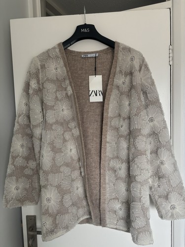 Zara beaded beige cardigan - beaded,