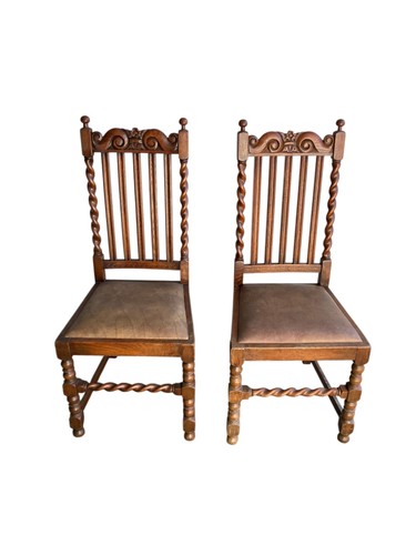 Pair antique oak barley - of,