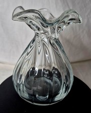 Handblown Clear Studio Art Glass Hyacinth Vase Ruffle Rim 11.5cmH