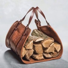 Leather Wooden Carrier Bag