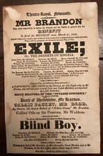 Georgian Playbill Flyer Theatre Royal Newcastle 1825 Exile Blind Boy