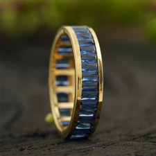 2Ct Baguette Cut Blue Sapphire Eternity Wedding Band Ring 14K Yellow Gold Finish