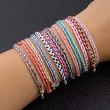 Boho Braided Friendship Bracelets – Colourful Adjustable String Set (12 Pack)