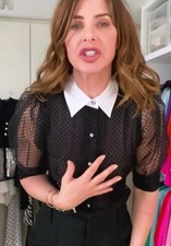 Zara Trinny Black Puff Sleeve Sheer Polka Dot Diamanté Button Blouse M BNWT