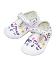 GIRLS WHITE SILVER UNICORN GLITTER CANVAS PUMPS SHOES INFANTS UK SIZE 4-9