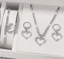4PCS Heart Jewelry Set Silver
