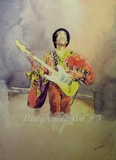 Jimi Hendrix Fender Stratocastor - Watercolour Print  by Andy Crabb #604