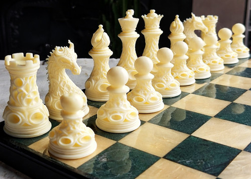 Printed chess pieces - chess, dragon