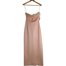 Pink Feather Trim Evening Gown