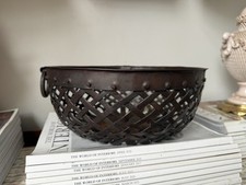 Vintage Forged Metal Lattice Fruit Basket/Bowl-Hanging Basket cast iron