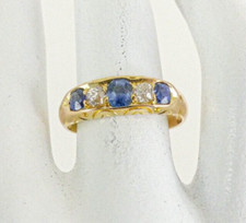 18ct Gold Diamond Ring Sapphire Victorian Antique size M with Gift Box
